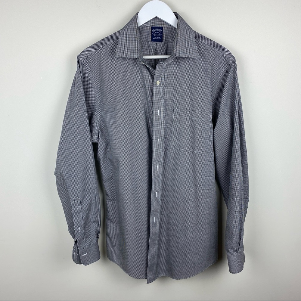Brooks Brothers 100% Cotton Gingham Gray Men's Size 16 34/35